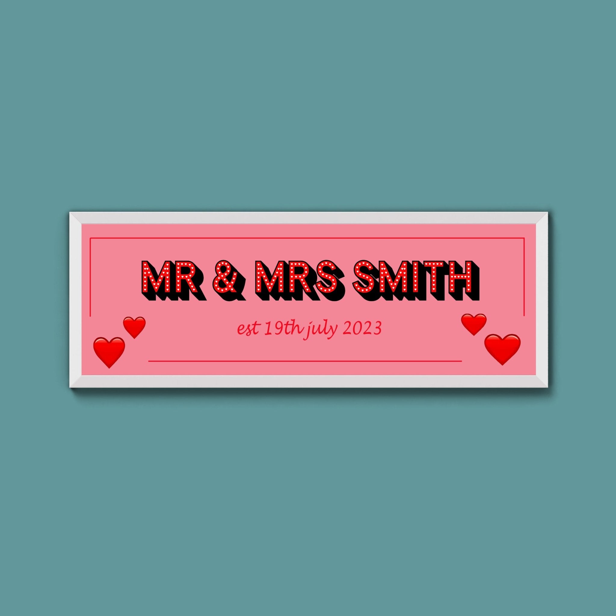 Mr And Mrs Couples Personalised Framed Print (New Style) - Above The Door