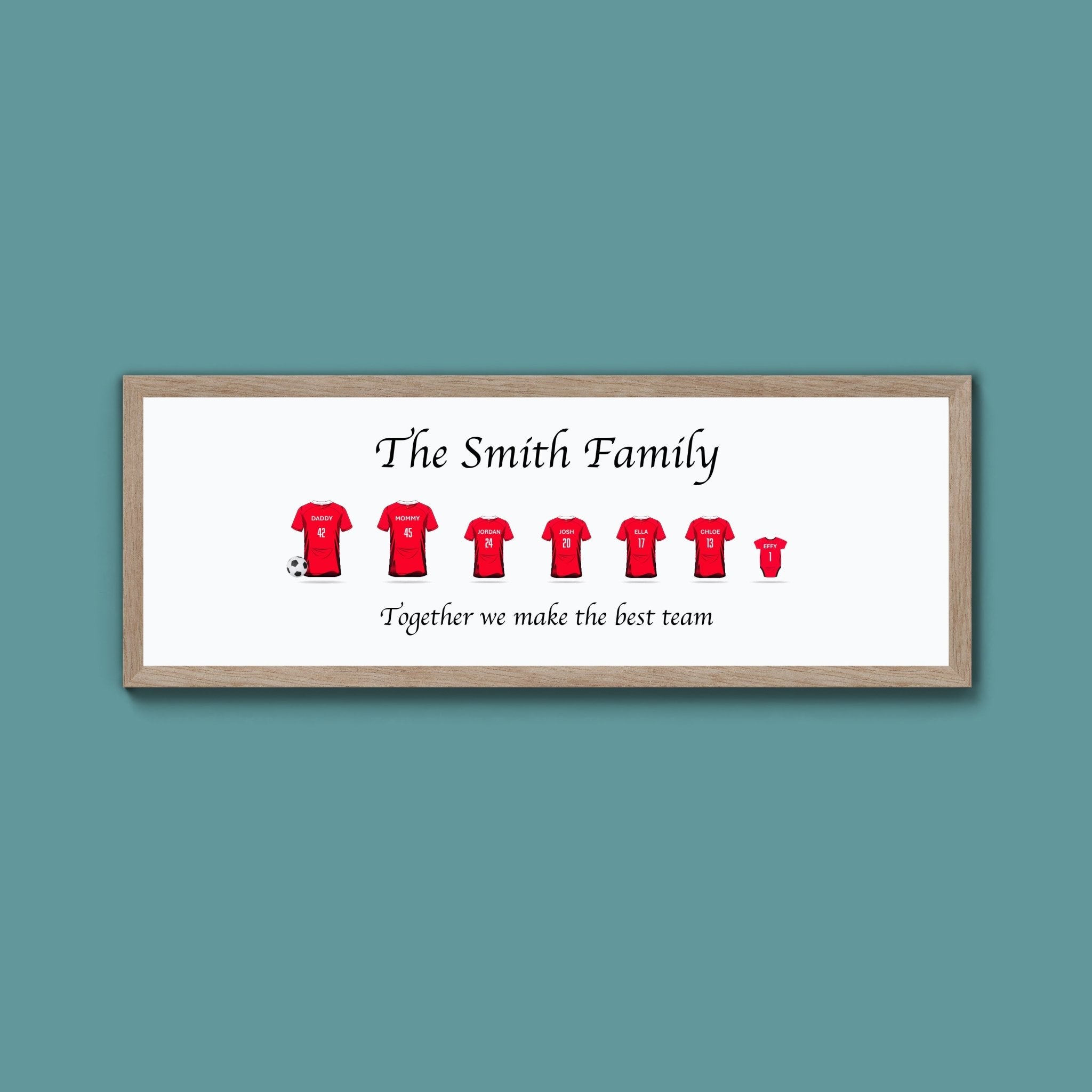 Personalised Family Football Shirts Framed Print - Above The Door