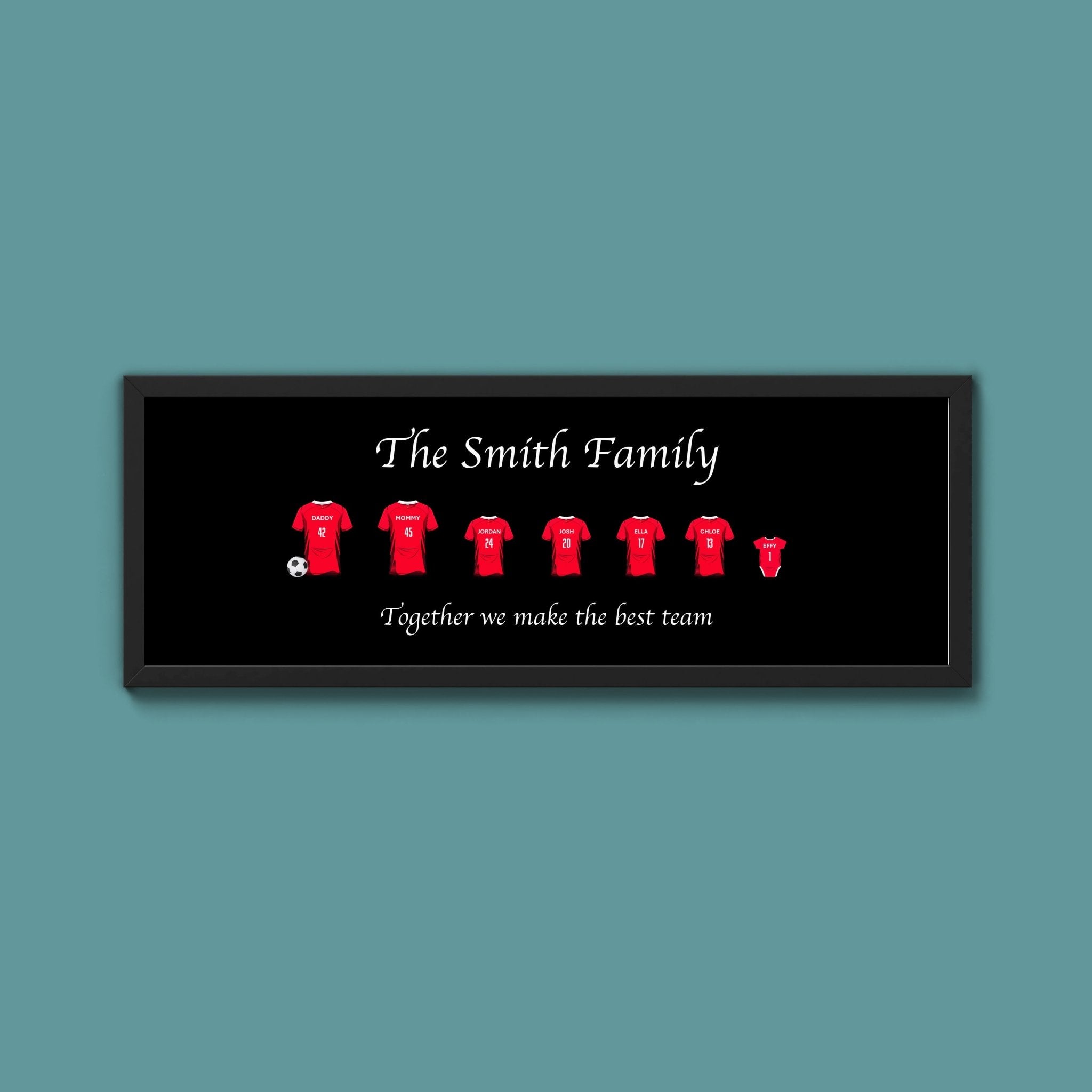 Personalised Family Football Shirts Framed Print - Above The Door