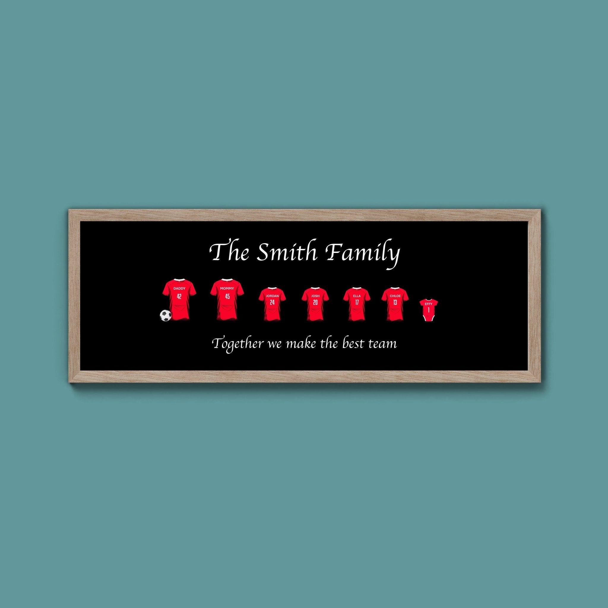 Personalised Family Football Shirts Framed Print - Above The Door