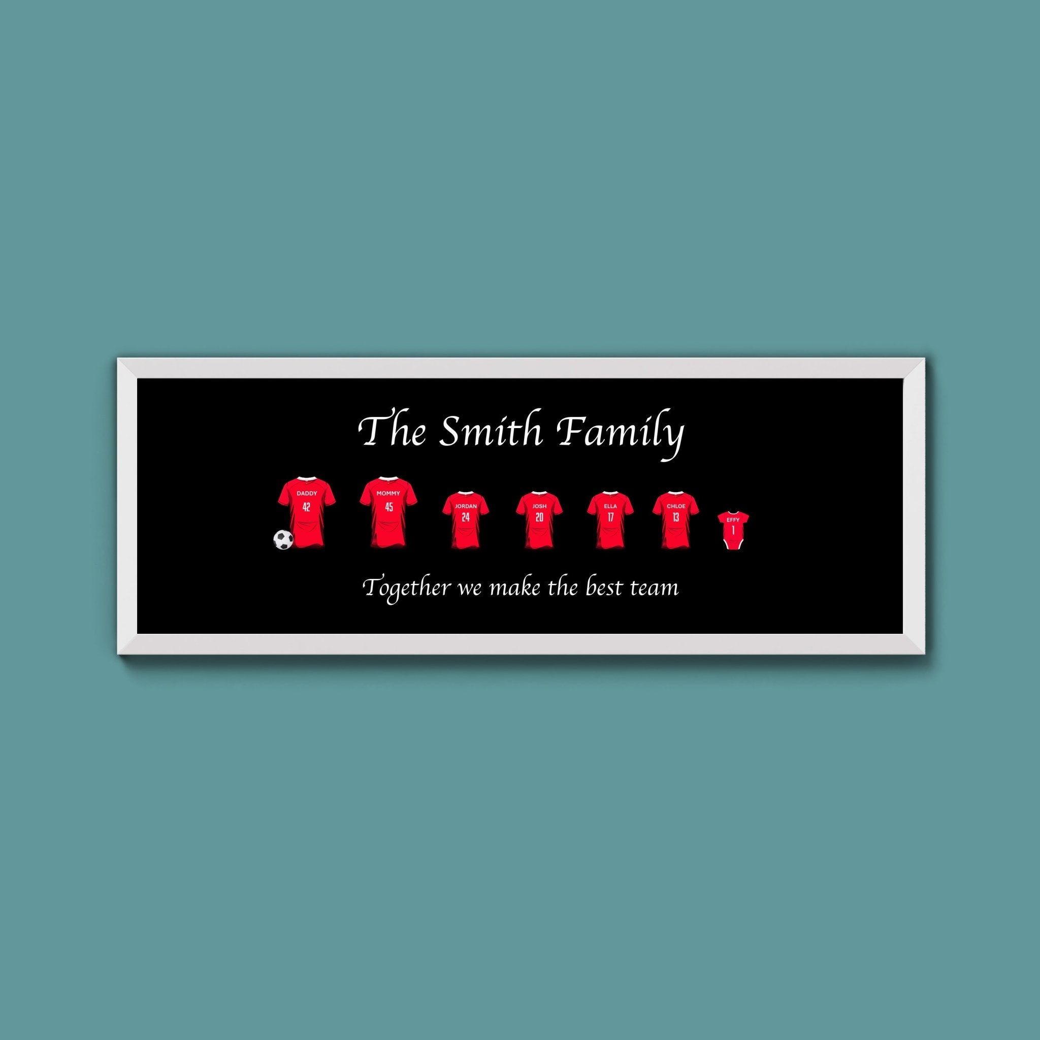Personalised Family Football Shirts Framed Print - Above The Door