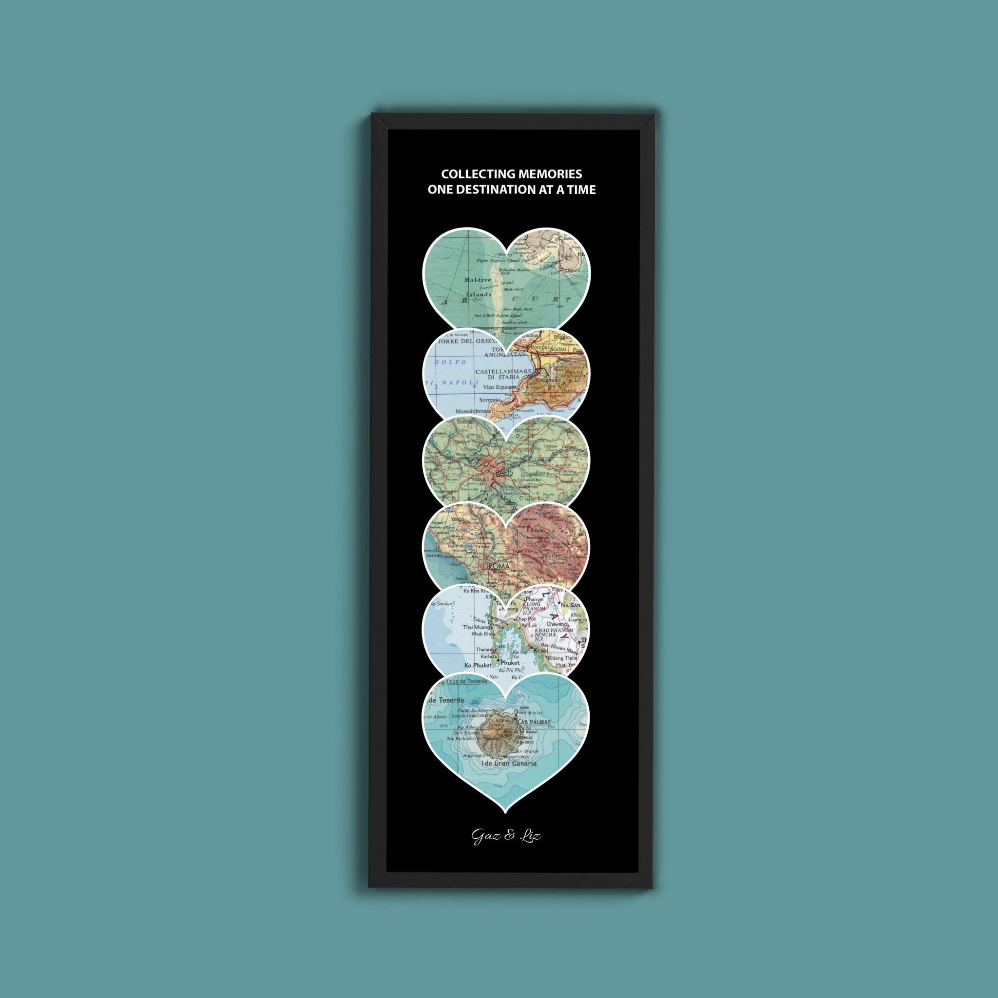 Personalised Portrait Travel Map Heart Print - Above The Door