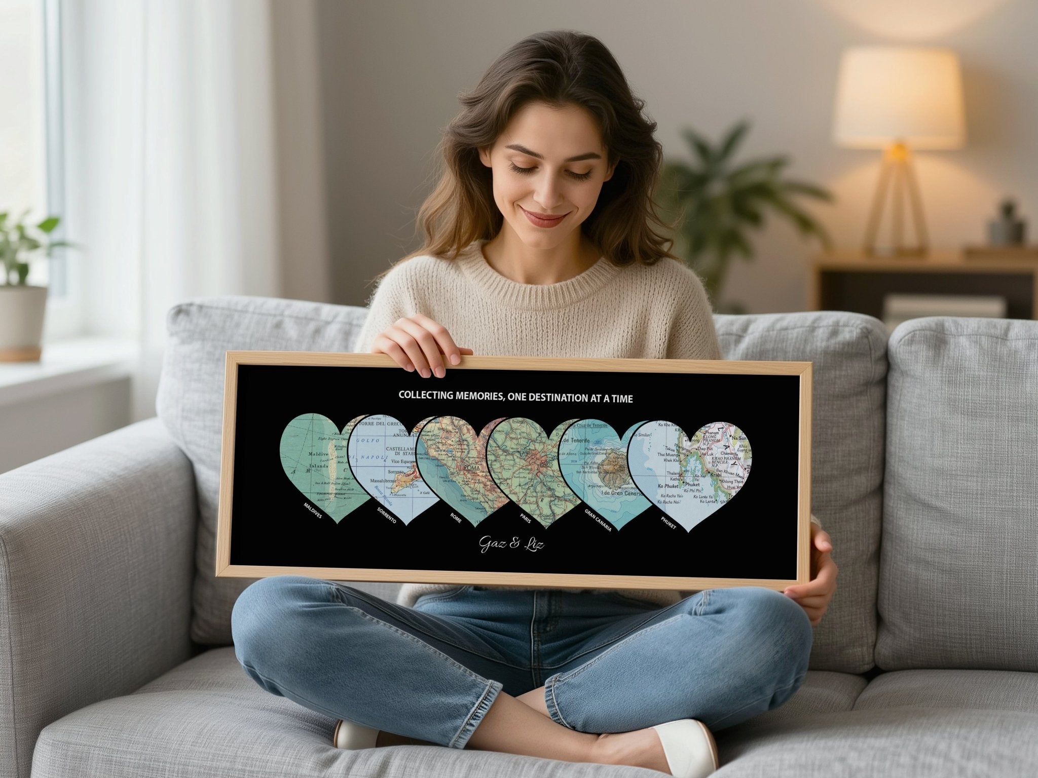 Personalised Travel Map Heart Print - Above The Door