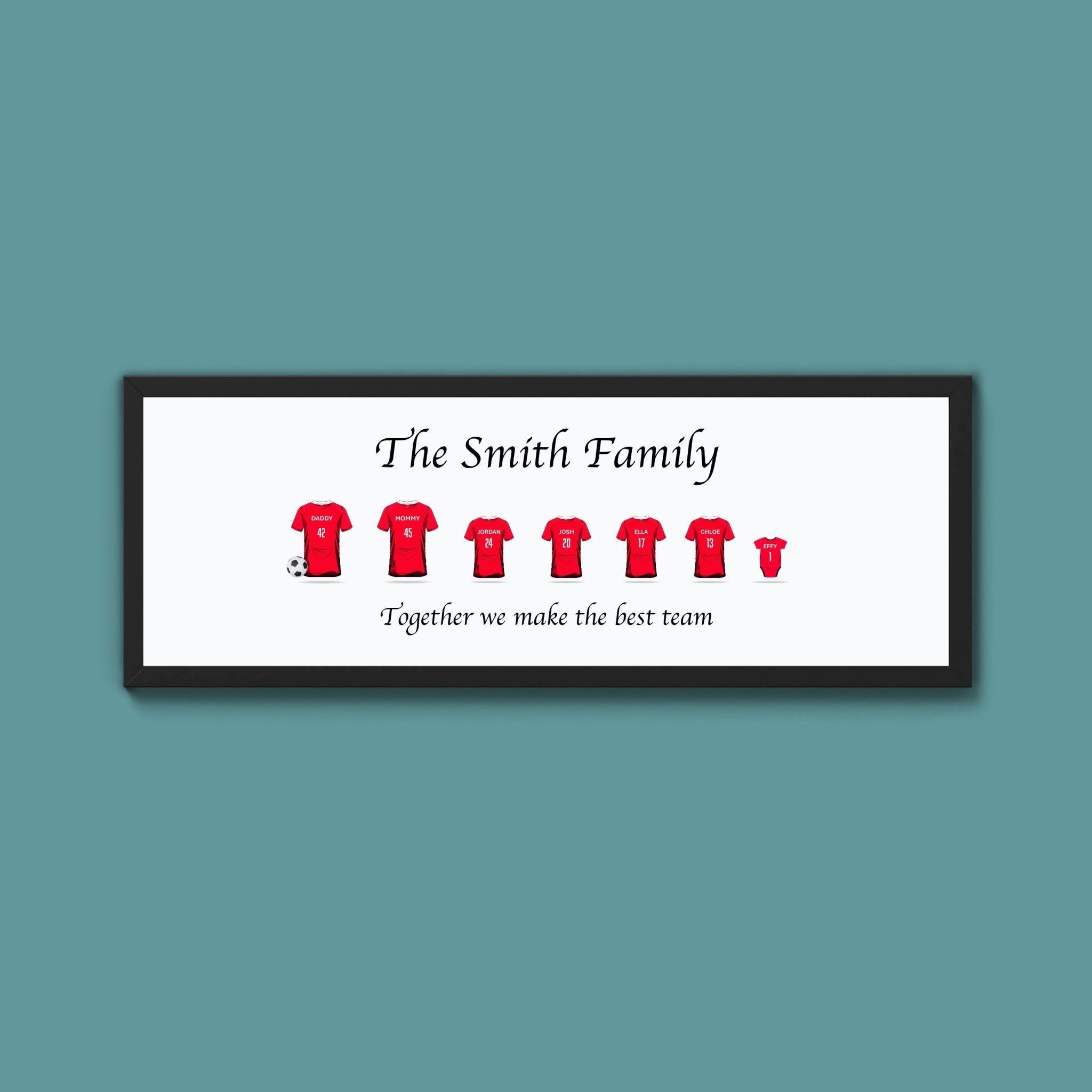 Personalised Family Football Shirts Framed Print - Above The Door
