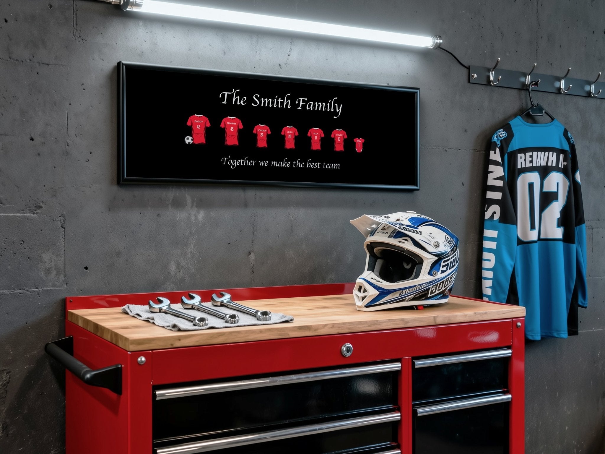 Personalised Family Football Shirts Framed Print - Above The Door