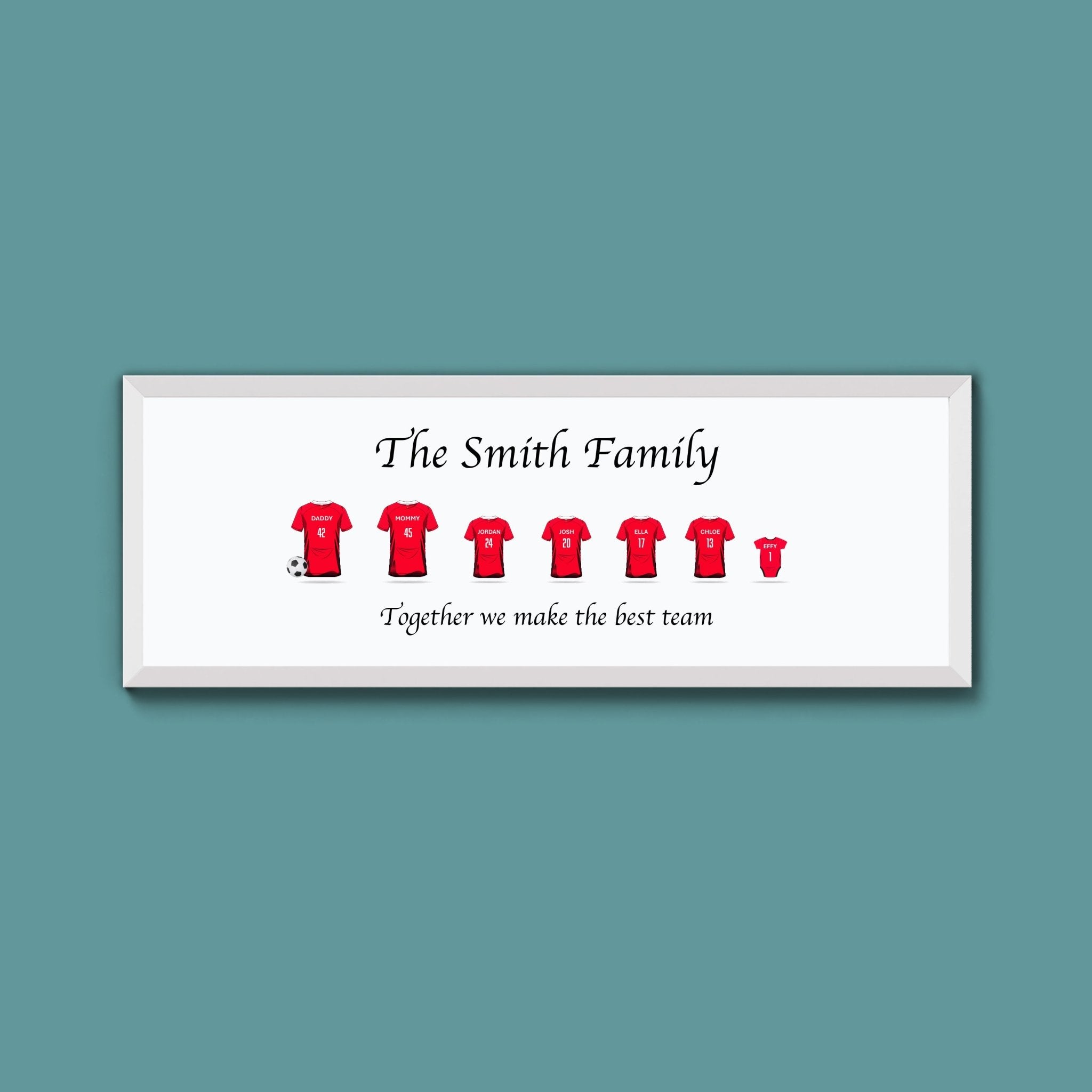 Personalised Family Football Shirts Framed Print - Above The Door