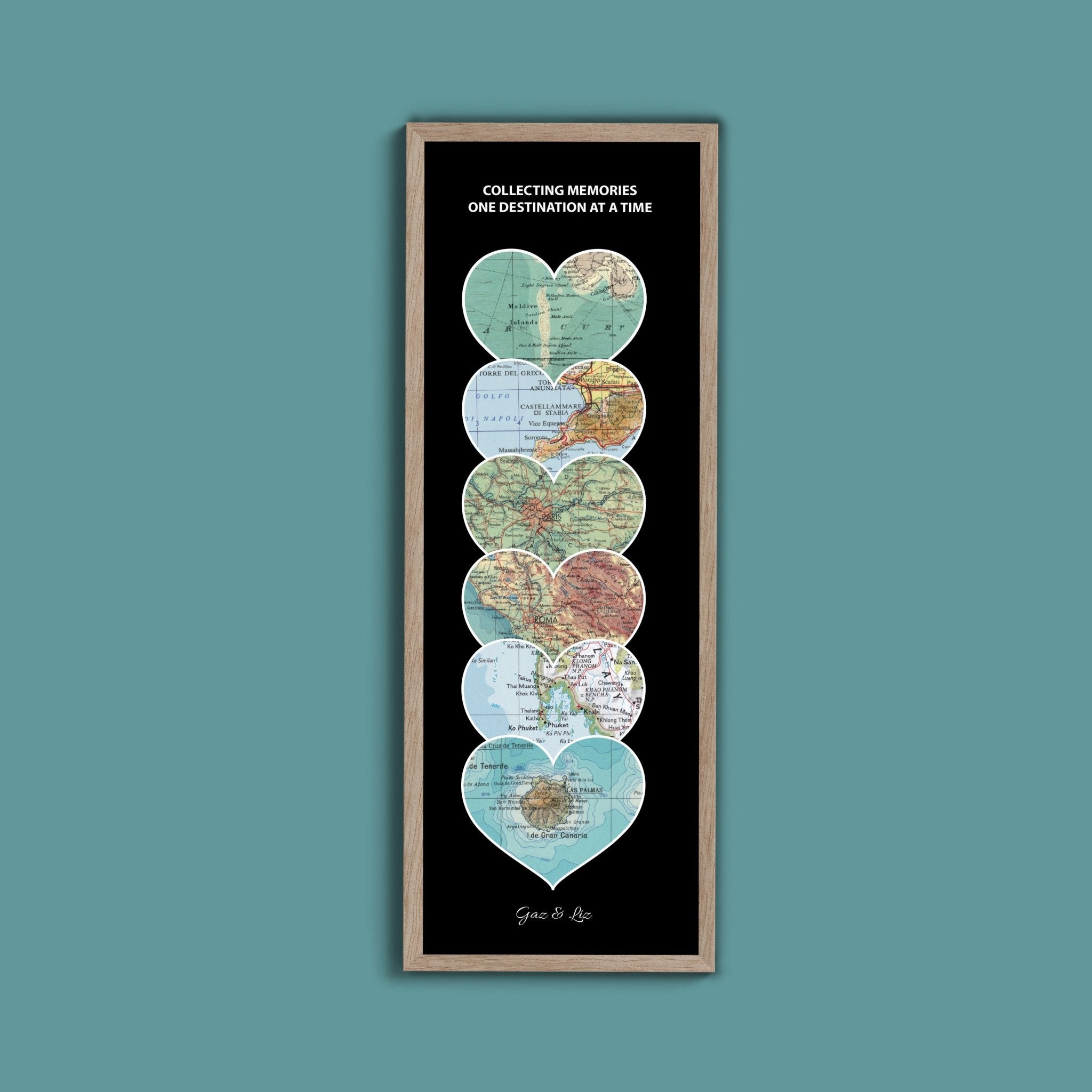 Personalised Portrait Travel Map Heart Print - Above The Door