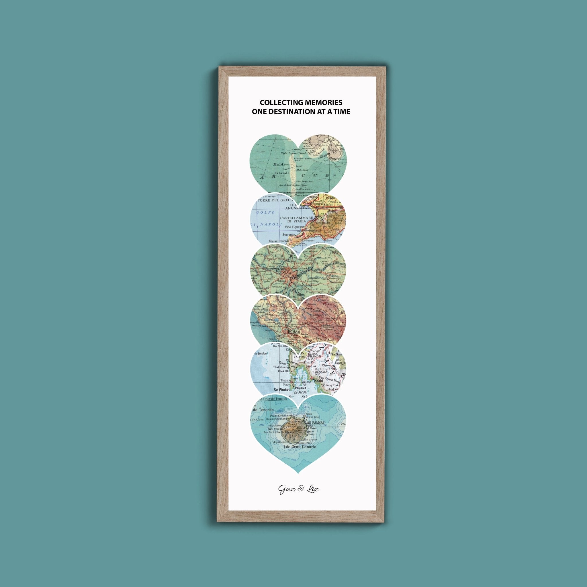 Personalised Portrait Travel Map Heart Print - Above The Door